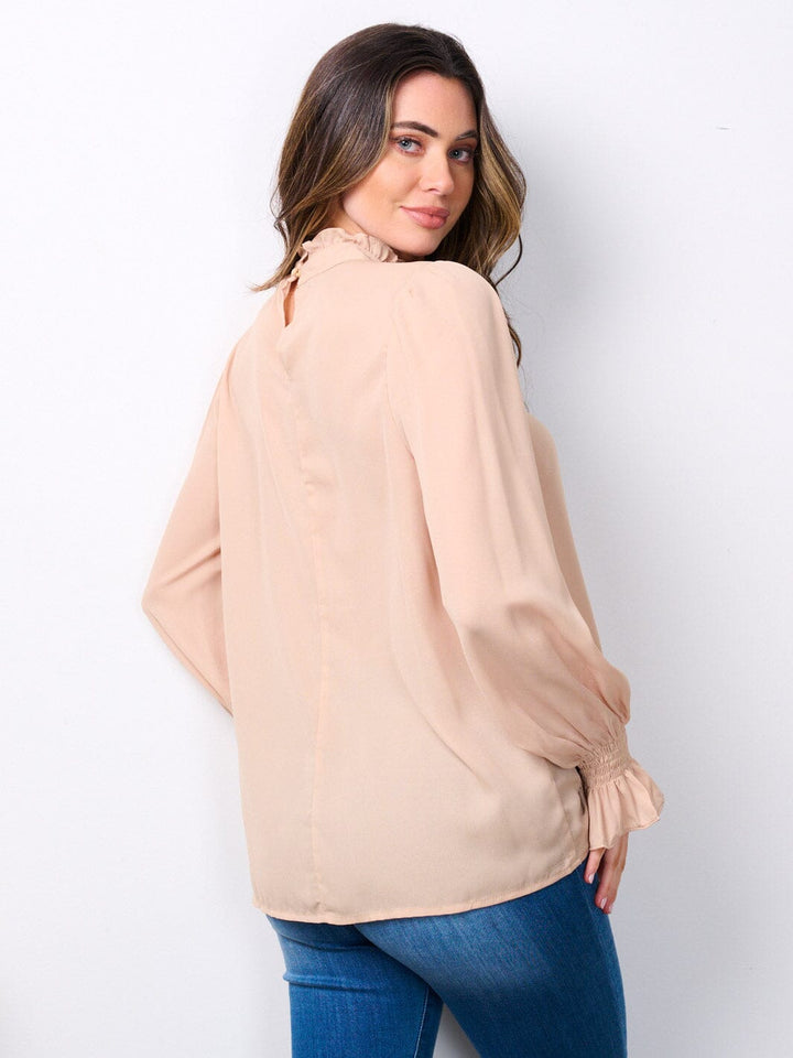 WOMEN'S LONG SLEEVE MOCK NECK FRONT DETAILED BLOUSE TOP