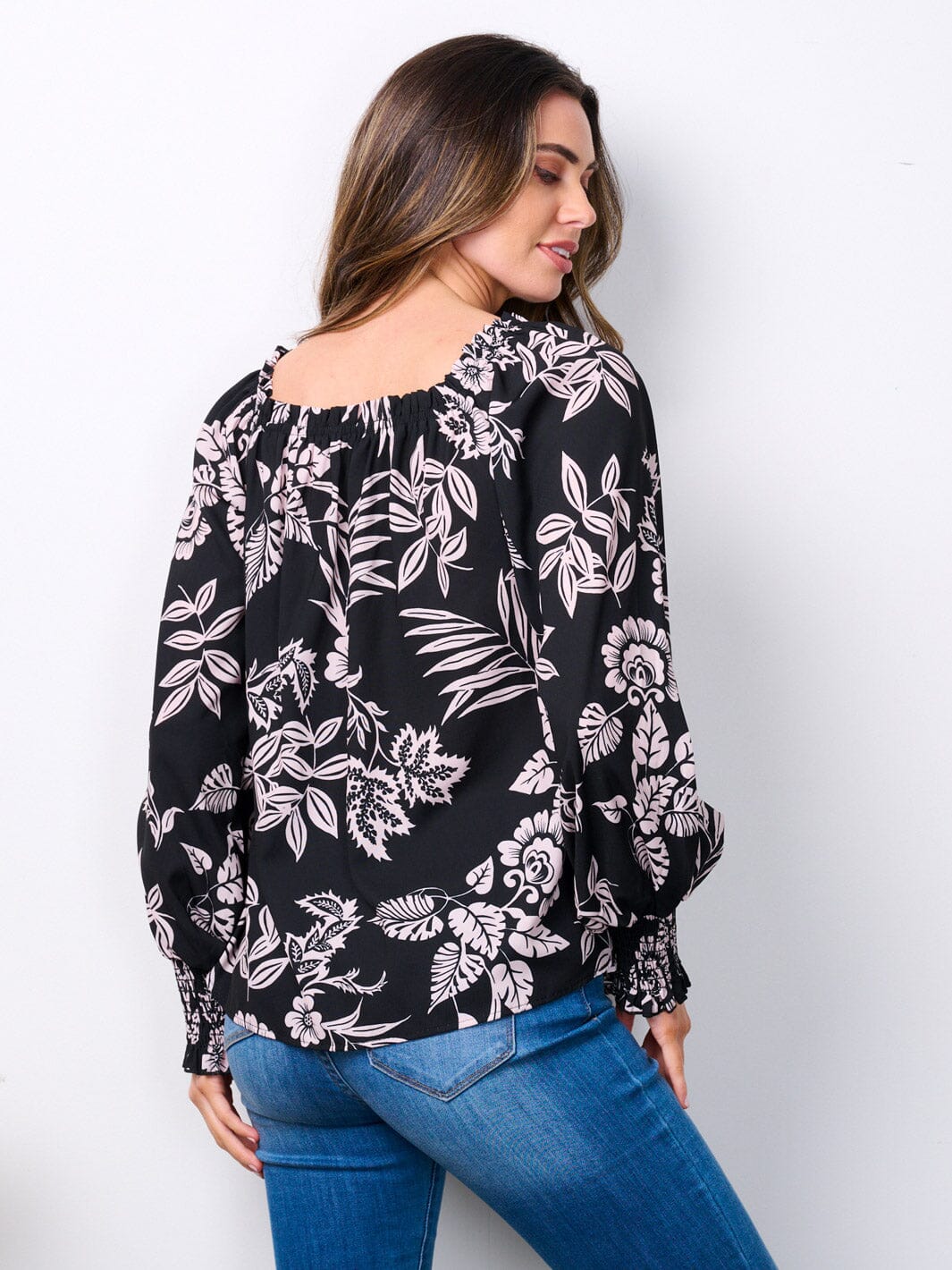 WOMEN'S LONG SLEEVE SMOCK TUNIC FLORAL BLOUSE TOP
