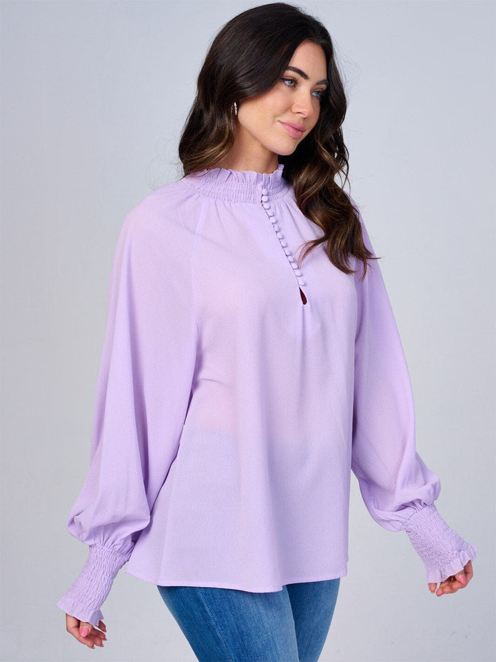 WOMEN'S LONG SLEEVES MOCK NECK BUTTON UP BLOUSE