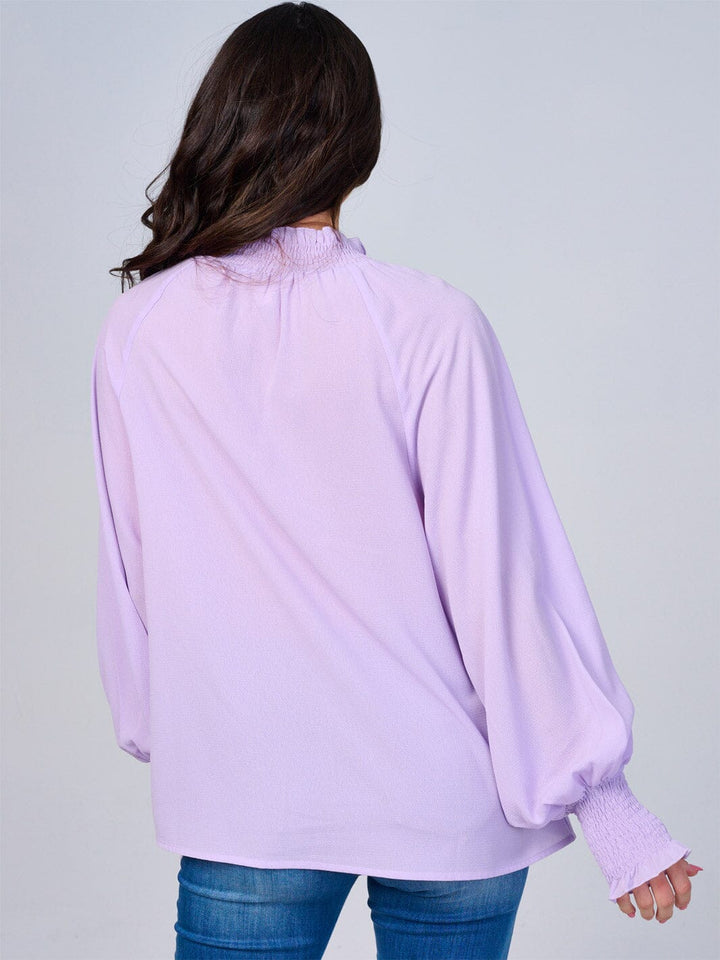 WOMEN'S LONG SLEEVES MOCK NECK BUTTON UP BLOUSE