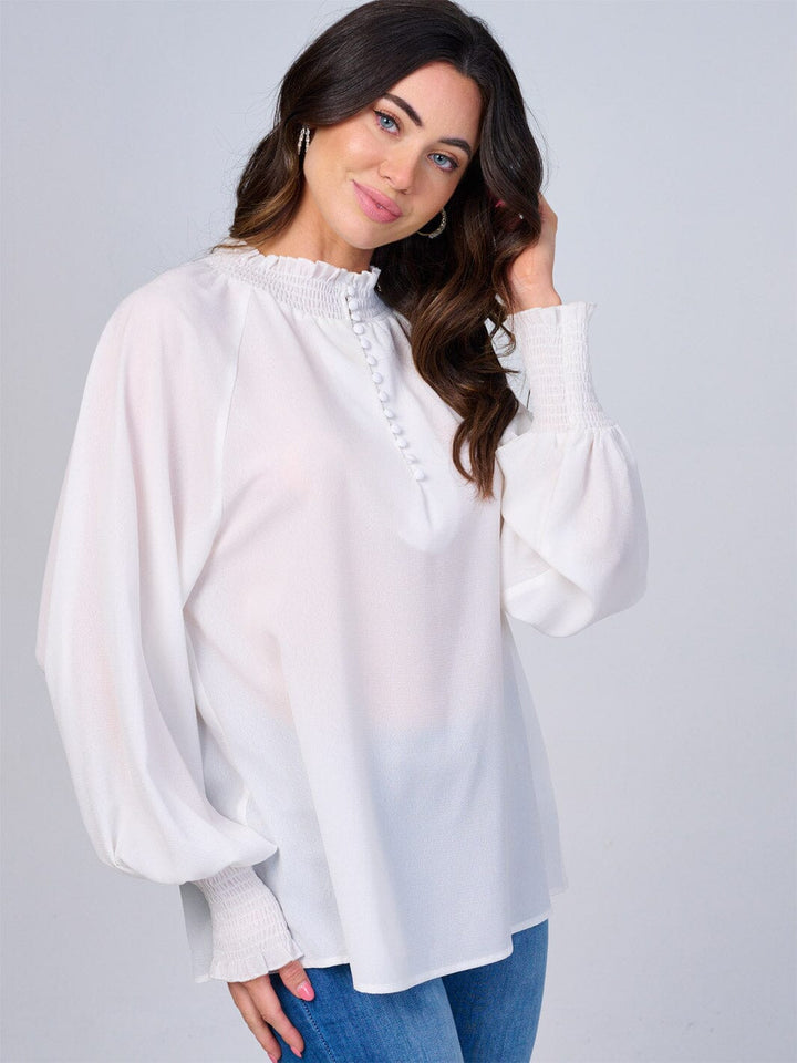 WOMEN'S LONG SLEEVES MOCK NECK BUTTON UP BLOUSE