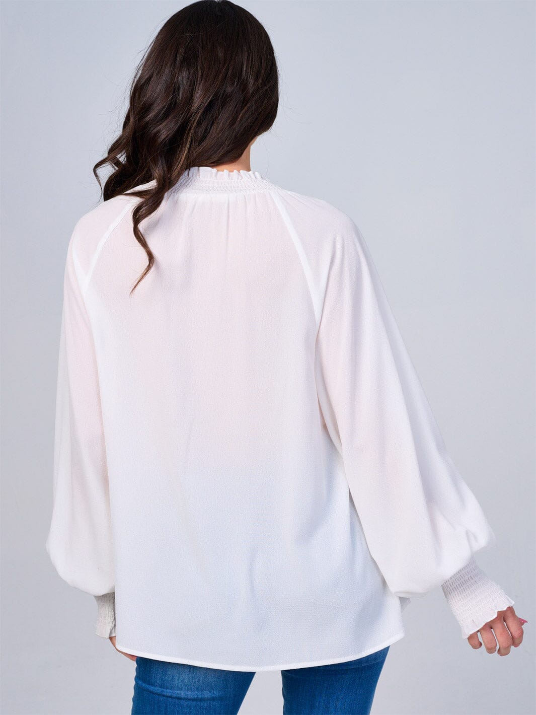 WOMEN'S LONG SLEEVES MOCK NECK BUTTON UP BLOUSE