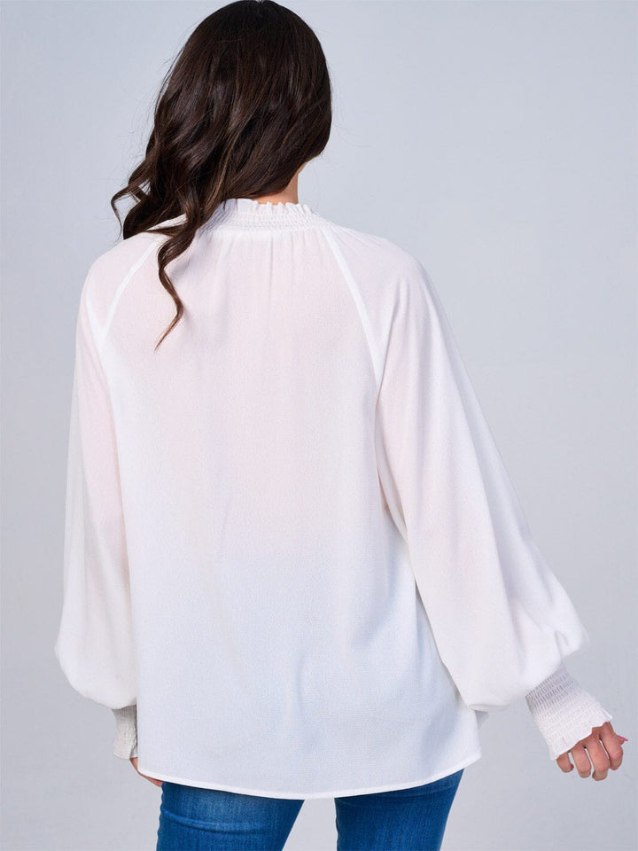WOMEN'S LONG SLEEVES MOCK NECK BUTTON UP BLOUSE