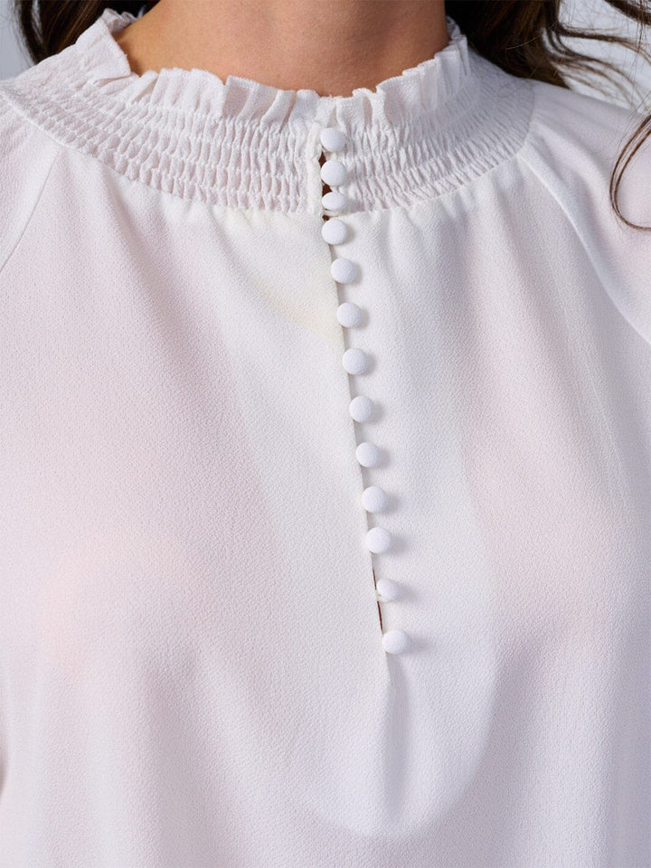 WOMEN'S LONG SLEEVES MOCK NECK BUTTON UP BLOUSE