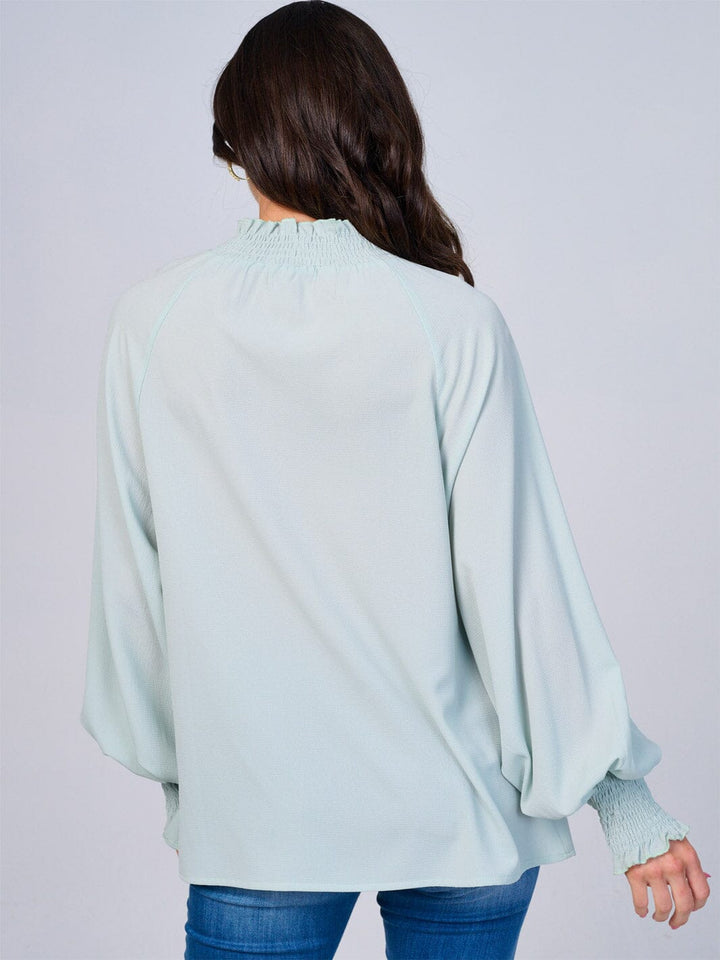 WOMEN'S LONG SLEEVES MOCK NECK BUTTON UP BLOUSE