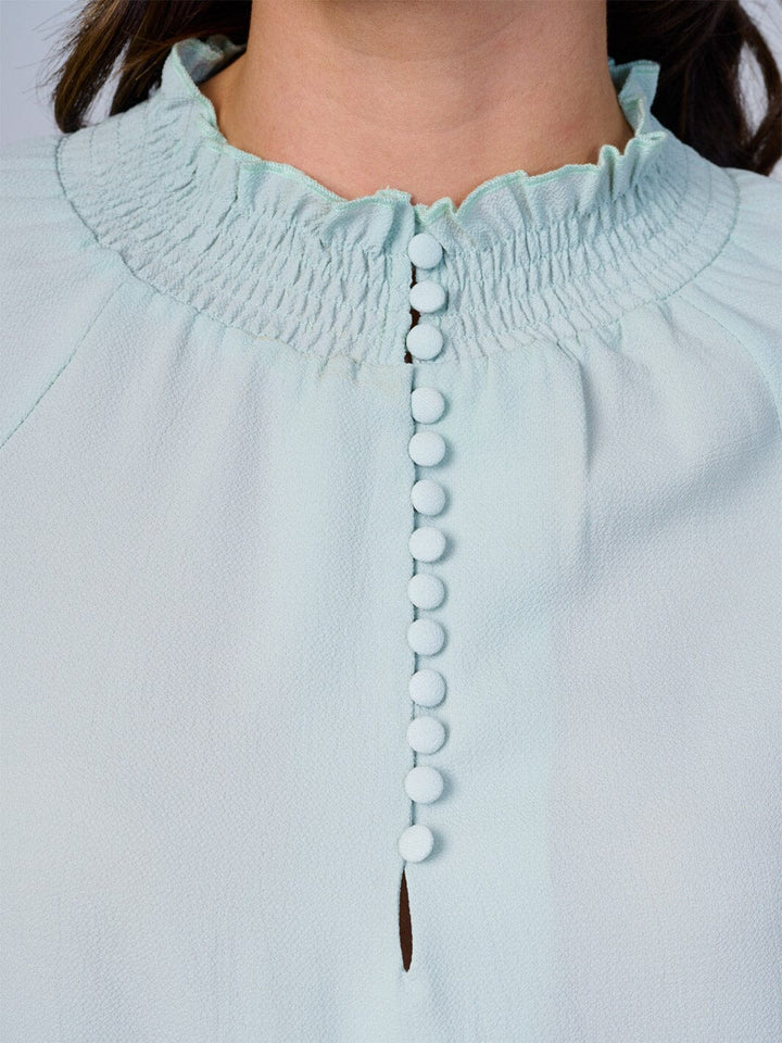 WOMEN'S LONG SLEEVES MOCK NECK BUTTON UP BLOUSE