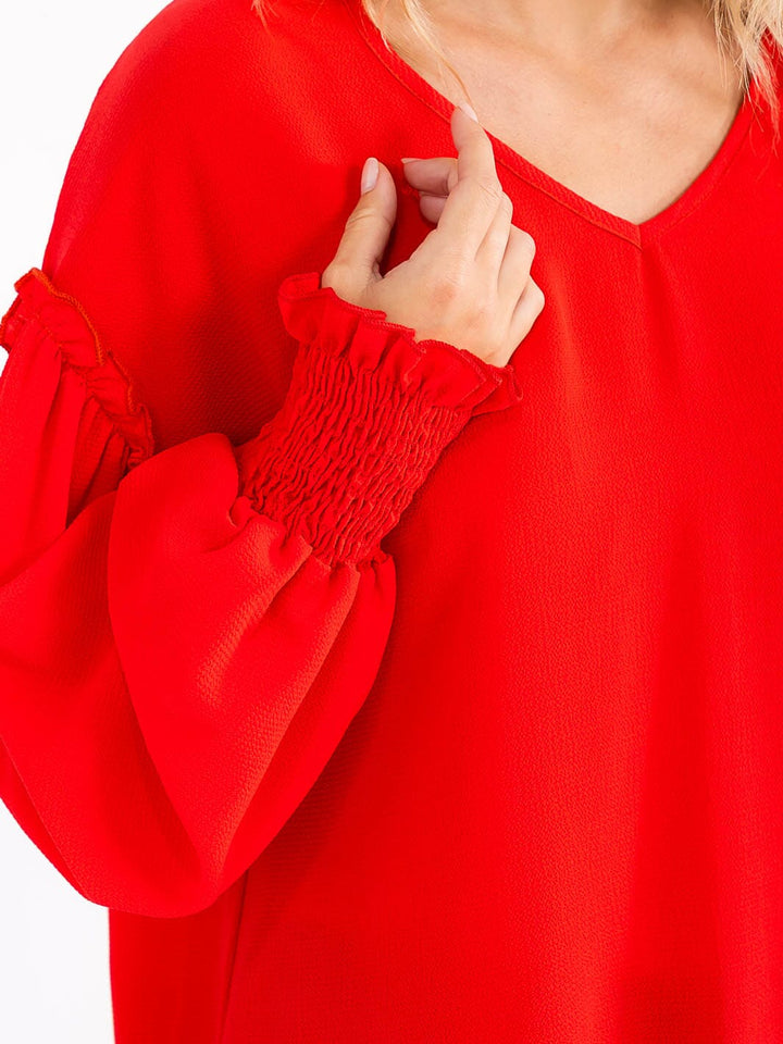 WOMEN'S LONG SLEEVE V-NECK TRIM DETAILED BLOUSE