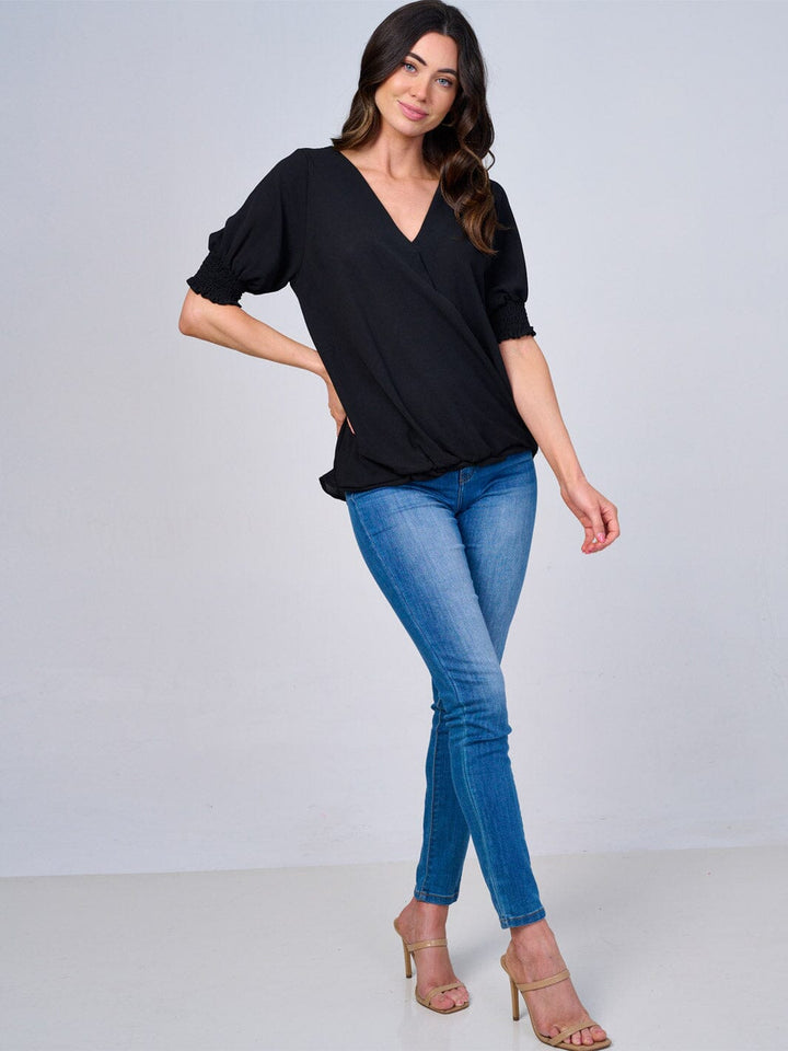 WOMEN'S SHORT SLEEVES SURPLICE BLOUSE