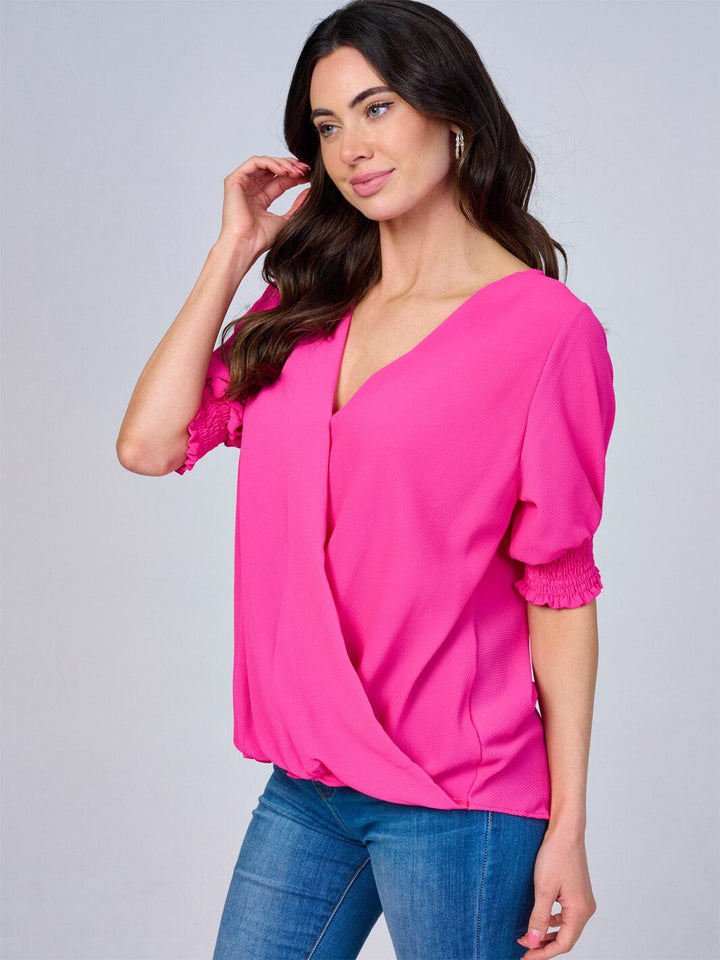 WOMEN'S SHORT SLEEVES SURPLICE BLOUSE