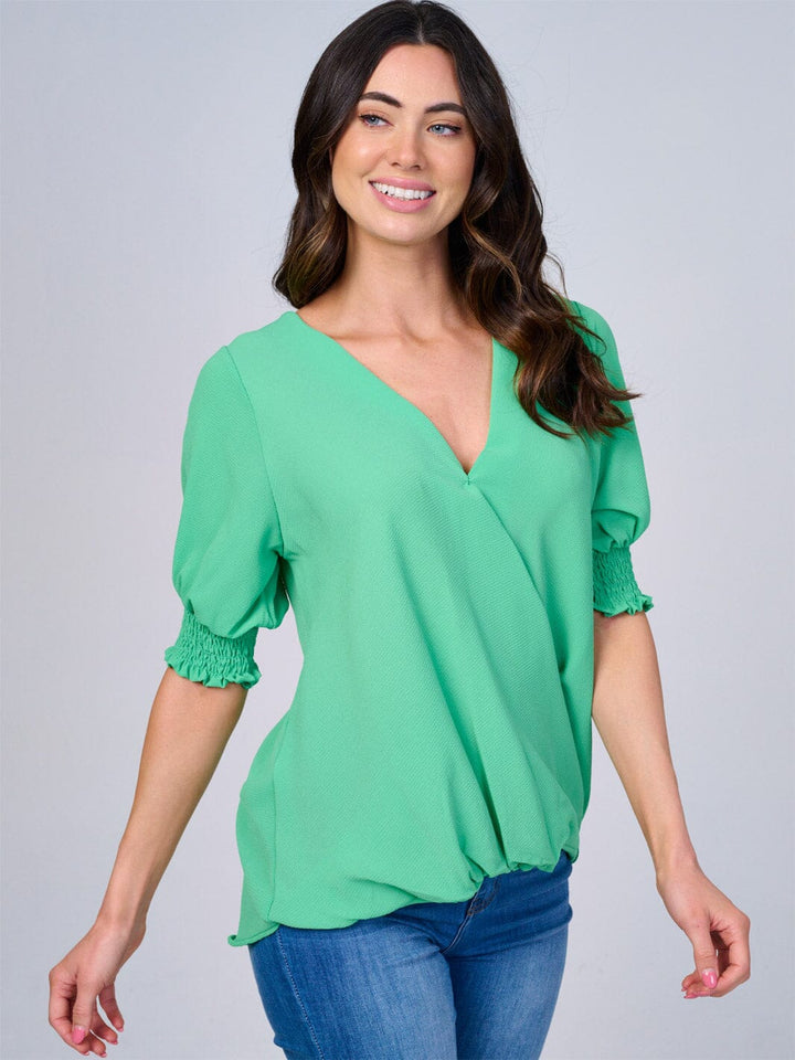 WOMEN'S SHORT SLEEVES SURPLICE BLOUSE