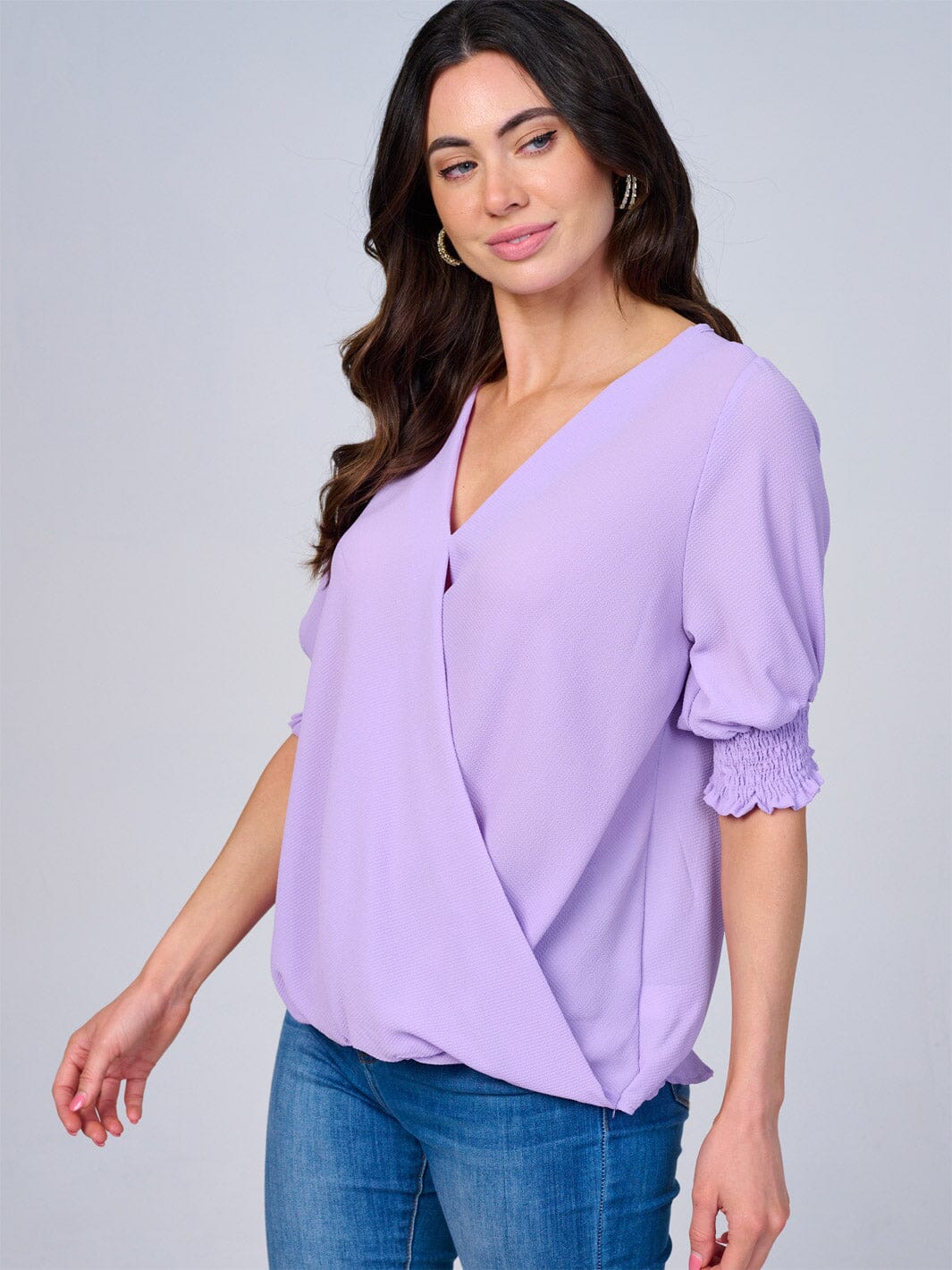 WOMEN'S SHORT SLEEVES SURPLICE BLOUSE
