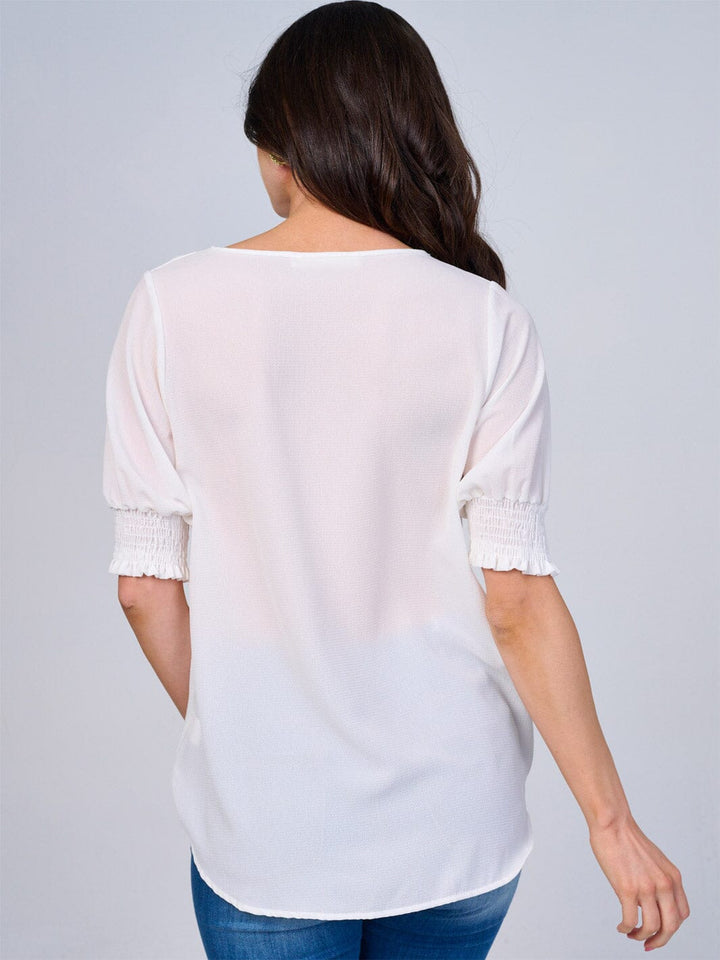 WOMEN'S SHORT SLEEVES SURPLICE BLOUSE