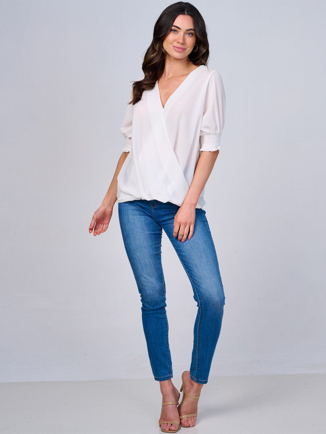 WOMEN'S SHORT SLEEVES SURPLICE BLOUSE