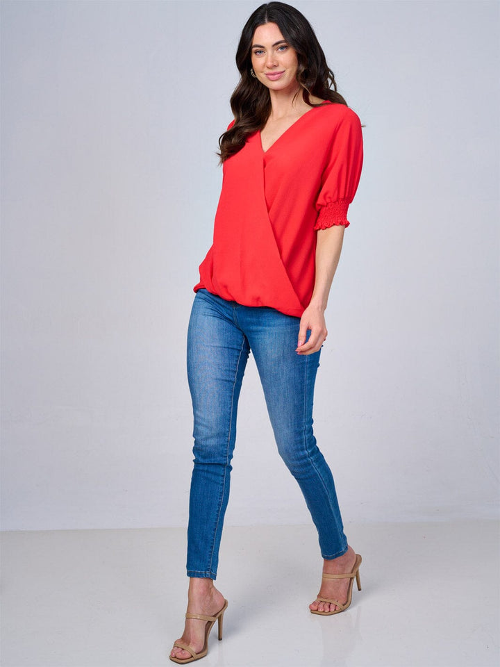 WOMEN'S SHORT SLEEVES SURPLICE BLOUSE