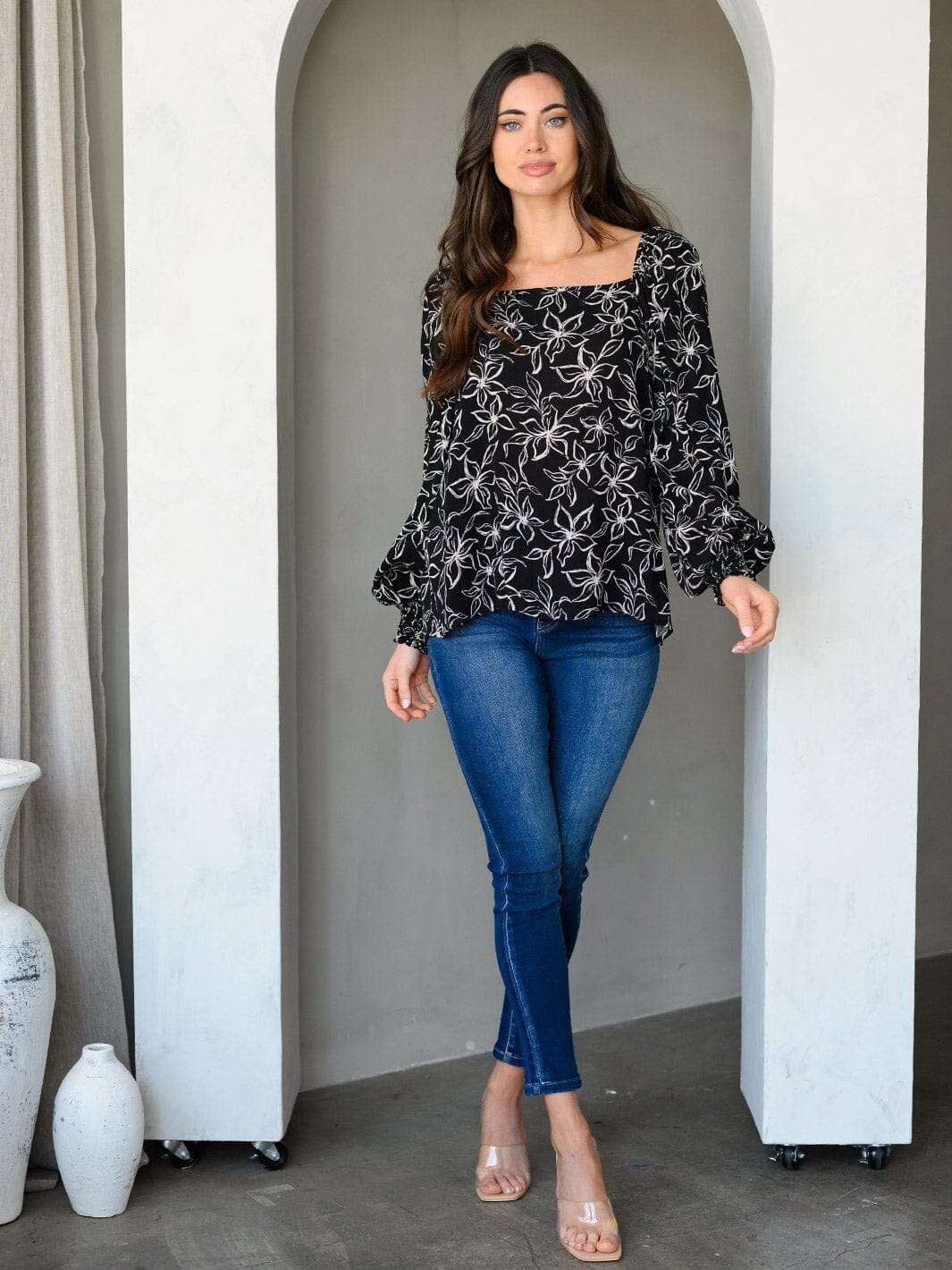 WOMEN'S LONG SLEEVE FLORAL TUNIC TOP
