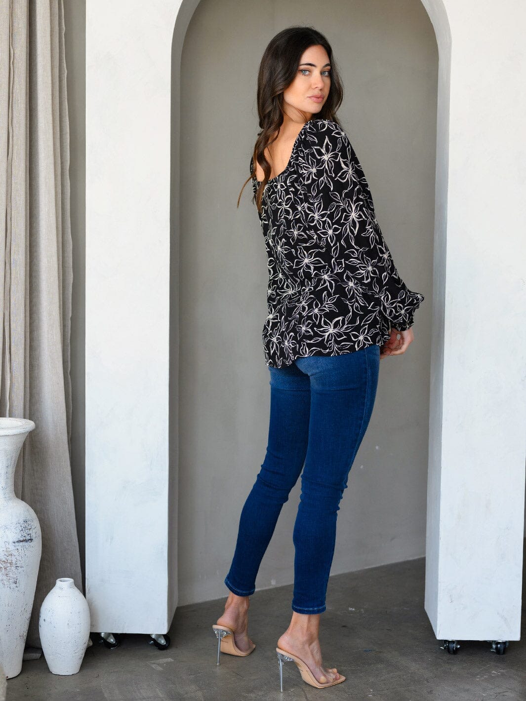 WOMEN'S LONG SLEEVE FLORAL TUNIC TOP