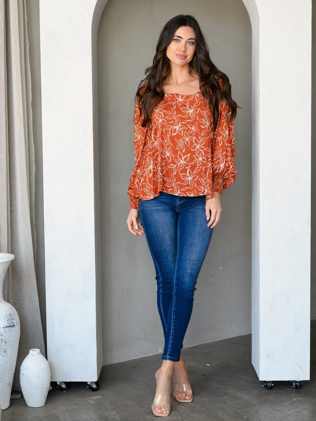 WOMEN'S LONG SLEEVE FLORAL TUNIC TOP