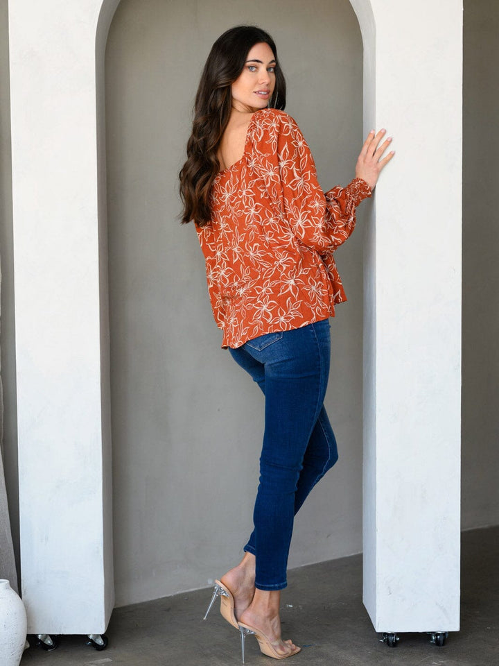 WOMEN'S LONG SLEEVE FLORAL TUNIC TOP
