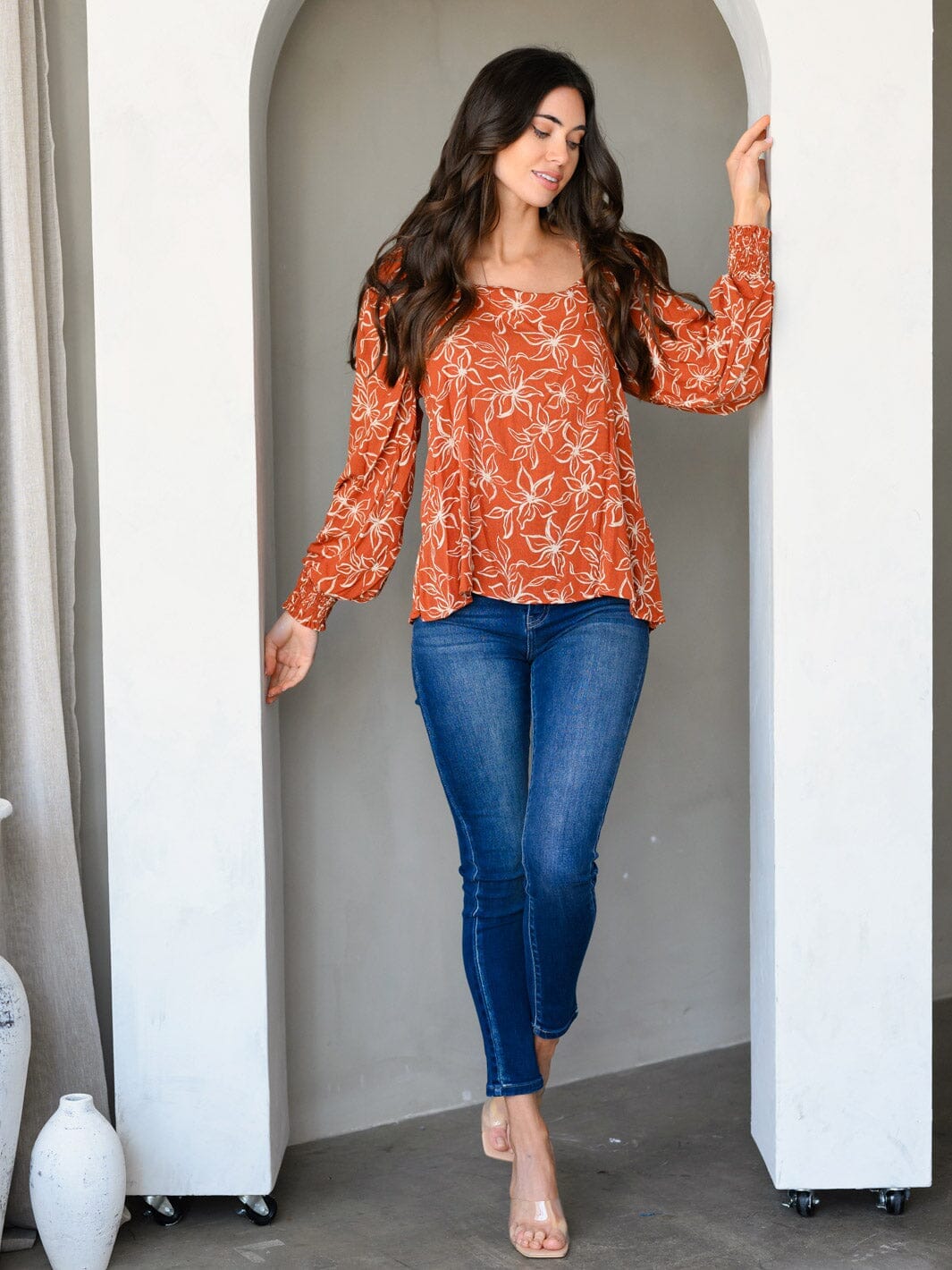 WOMEN'S LONG SLEEVE FLORAL TUNIC TOP