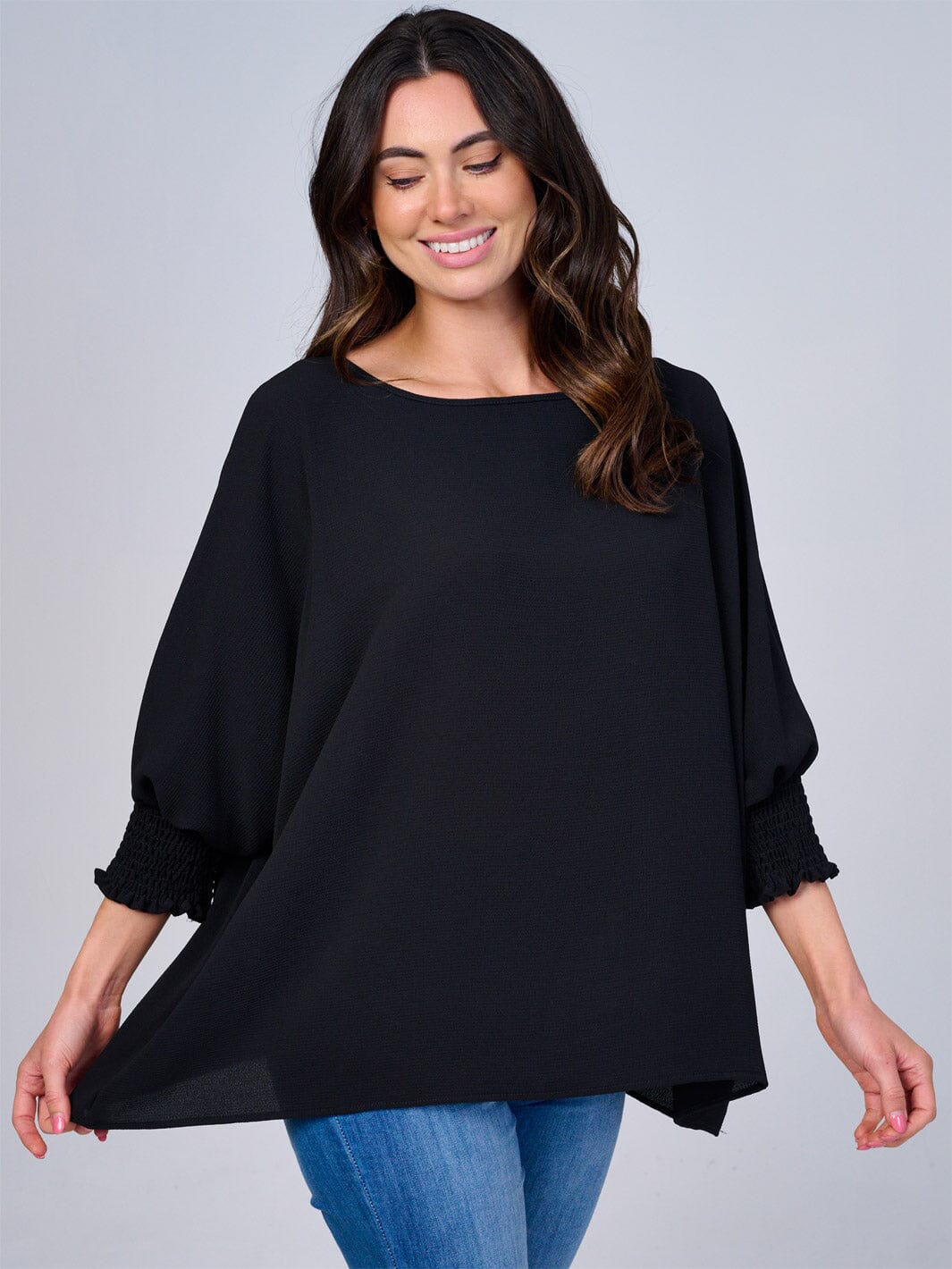 WOMEN'S 3/4 SLEEVES SOLID LOOSE FIT BLOUSE