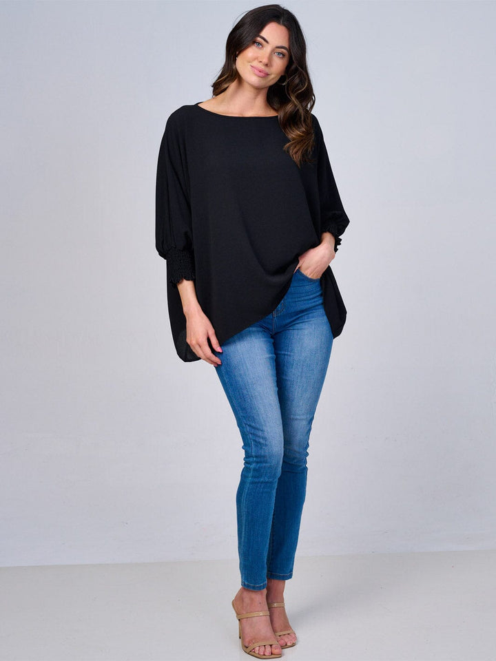WOMEN'S 3/4 SLEEVES SOLID LOOSE FIT BLOUSE