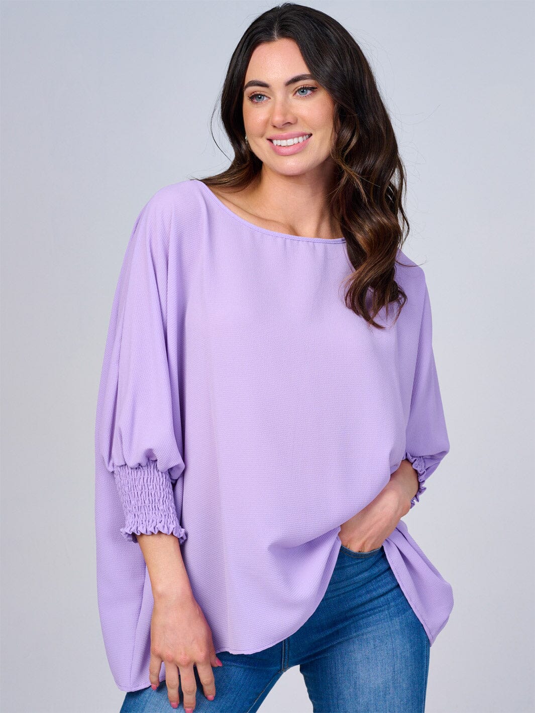 WOMEN'S 3/4 SLEEVES SOLID LOOSE FIT BLOUSE