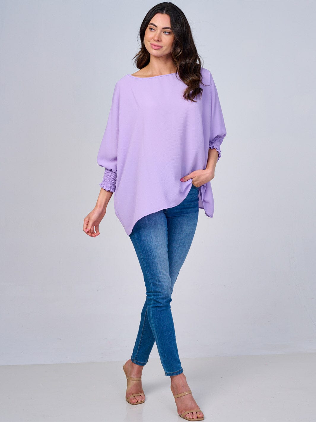 WOMEN'S 3/4 SLEEVES SOLID LOOSE FIT BLOUSE