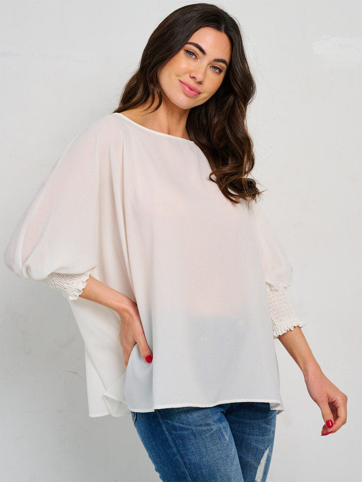 WOMEN'S 3/4 SLEEVES SOLID LOOSE FIT BLOUSE