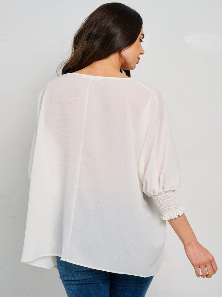 WOMEN'S 3/4 SLEEVES SOLID LOOSE FIT BLOUSE