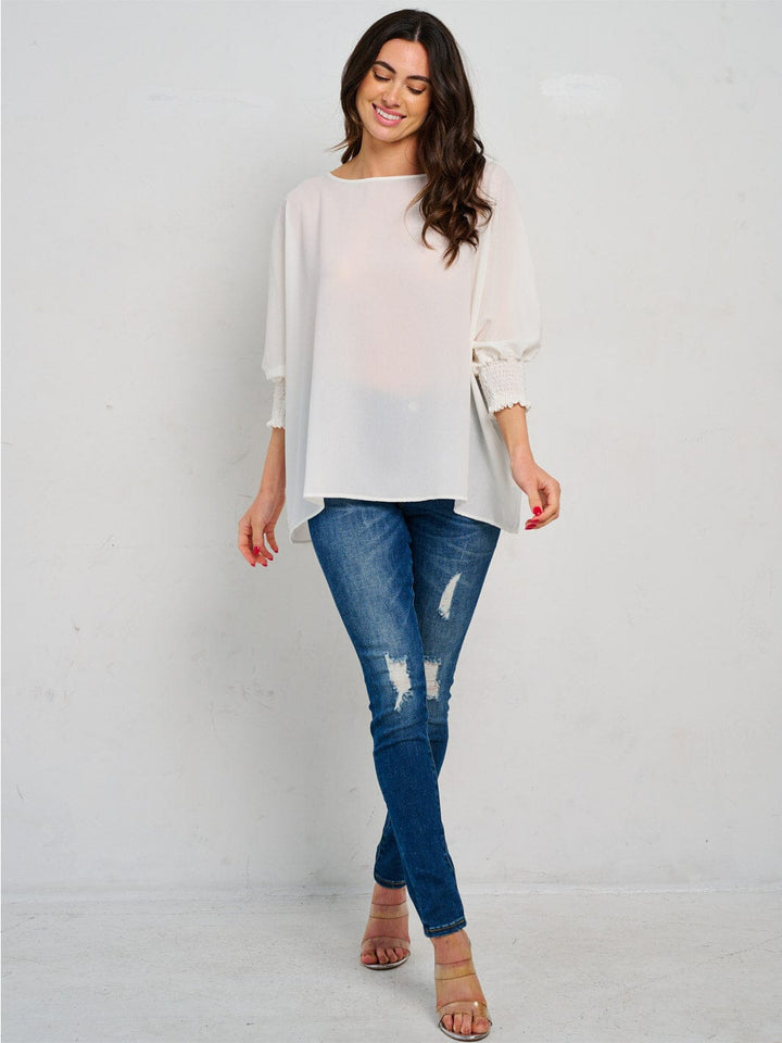 WOMEN'S 3/4 SLEEVES SOLID LOOSE FIT BLOUSE