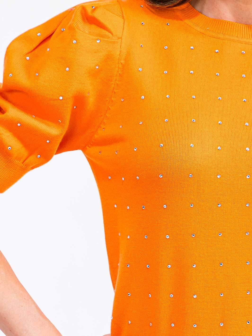 WOMEN'S SHORT PUFF SLEEVE STUDS DETAILED BLOUSE