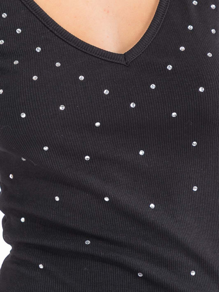 WOMEN'S SLEEVELESS V-NECK STUDS DETAILED TANK TOP
