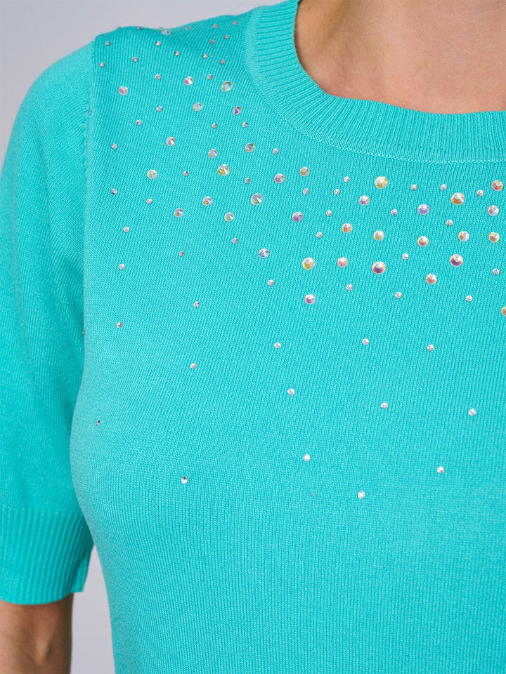 WOMEN'S SHORT SLEEVES STUDS DETAILED BLOUSE