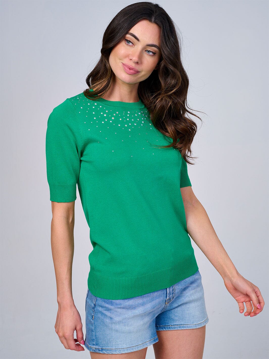 WOMEN'S SHORT SLEEVES STUDS DETAILED BLOUSE