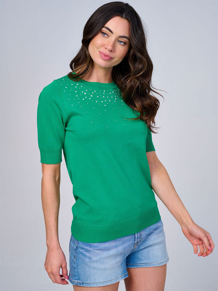 WOMEN'S SHORT SLEEVES STUDS DETAILED BLOUSE
