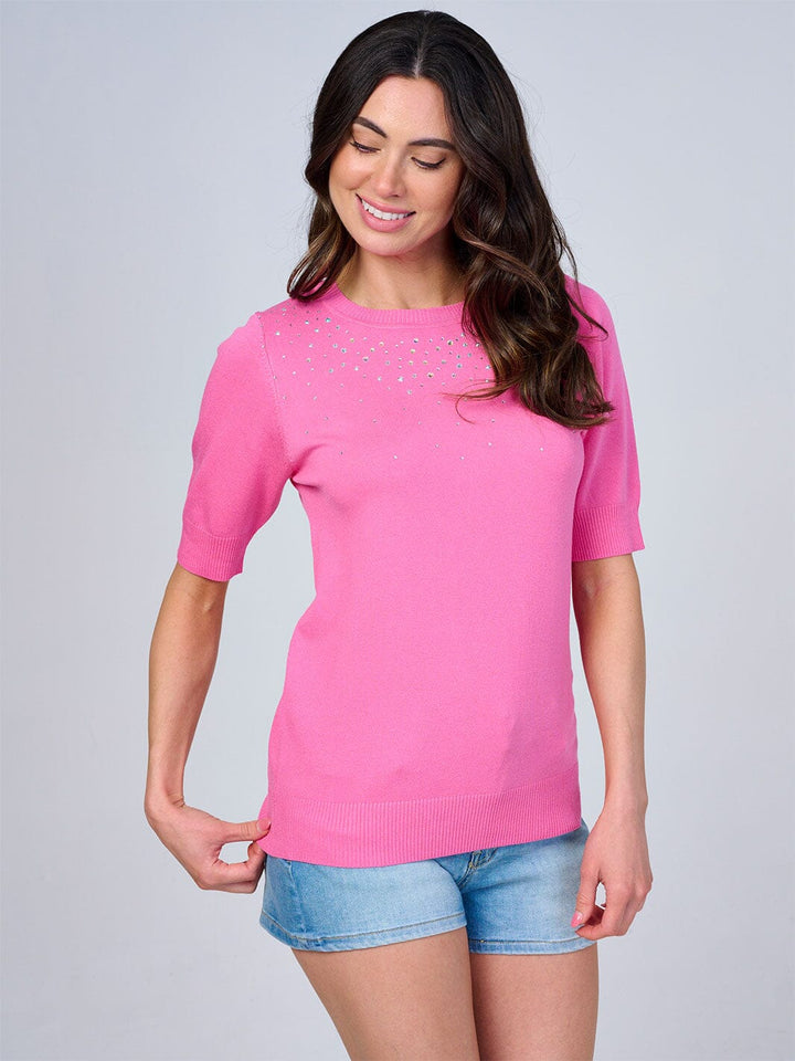 WOMEN'S SHORT SLEEVES STUDS DETAILED BLOUSE