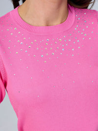 WOMEN'S SHORT SLEEVES STUDS DETAILED BLOUSE