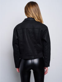 WOMEN'S LONG SLEEVE BUTTON UP PU PLEATHER DETAILED JACKET