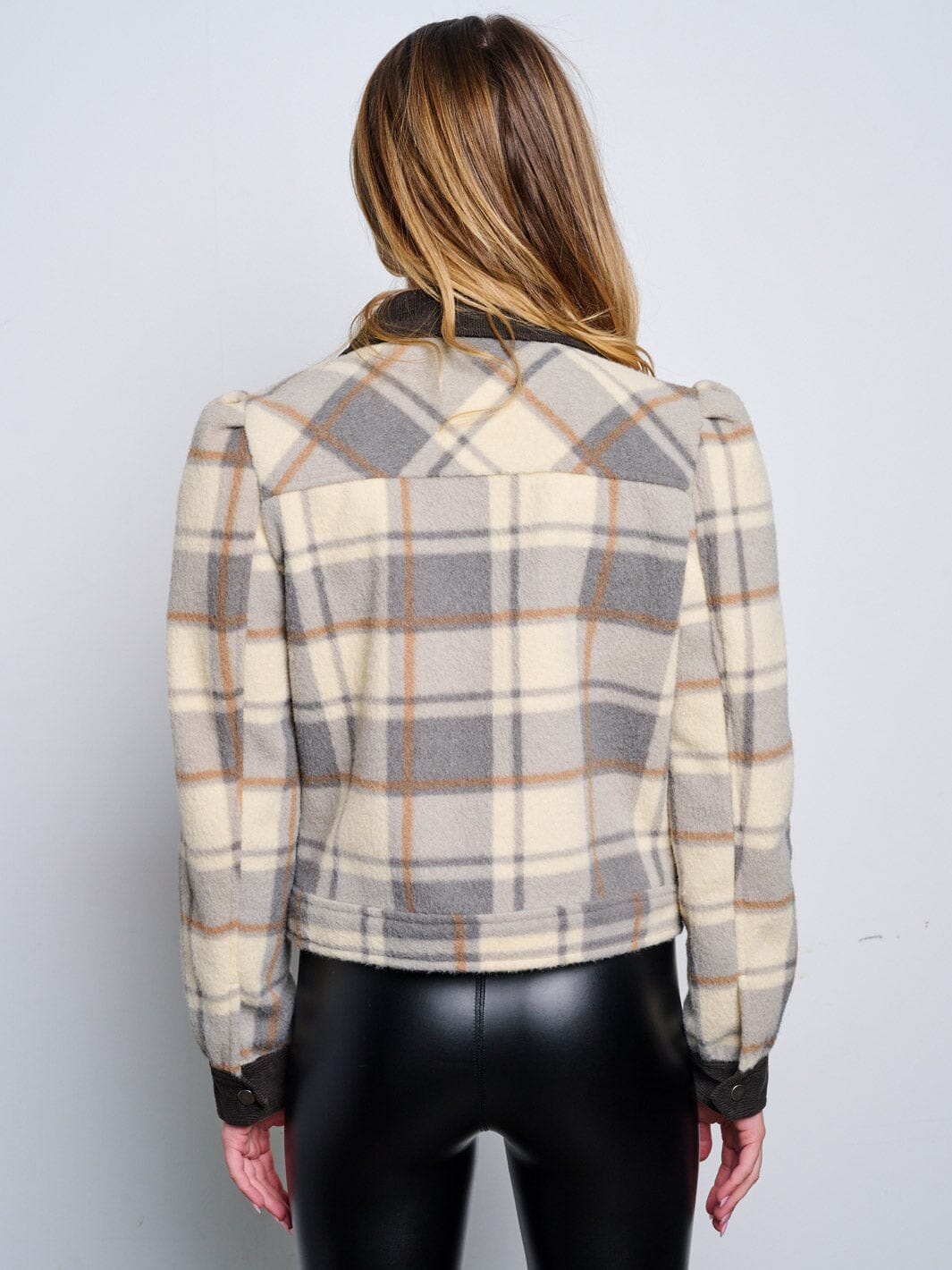 WOMEN'S LONG SLEEVE POCKETS BUTTON UP PLAID JACKET