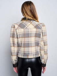 WOMEN'S LONG SLEEVE POCKETS BUTTON UP PLAID JACKET
