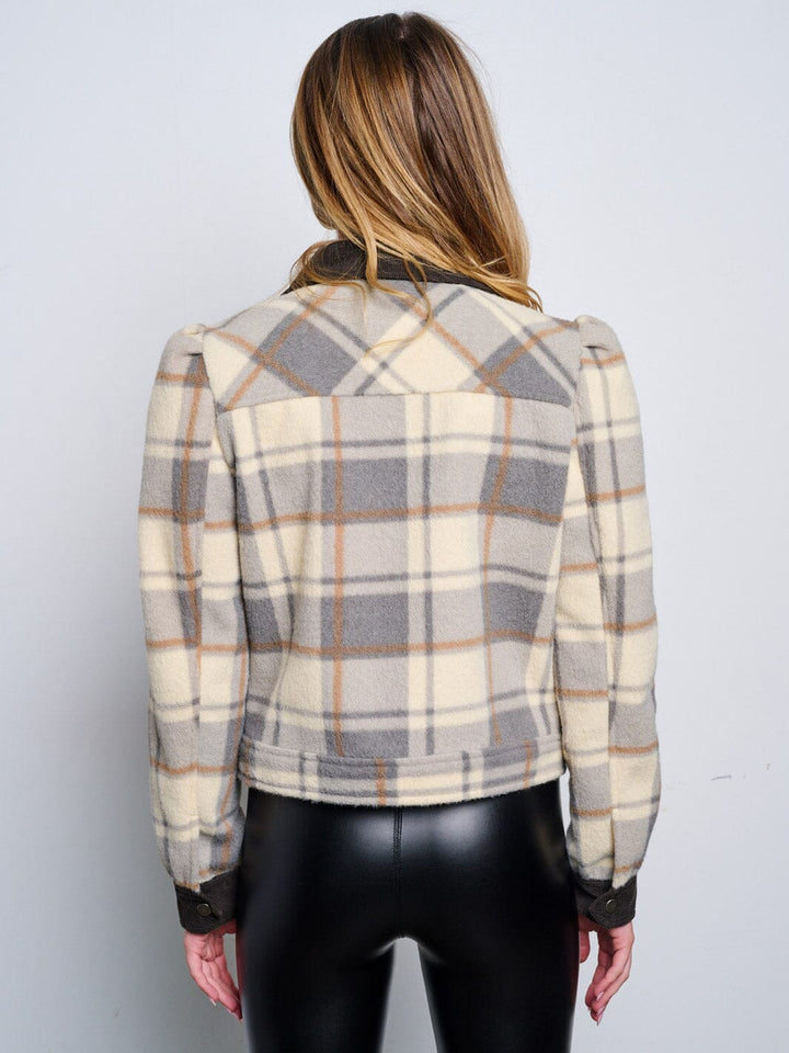 WOMEN'S LONG SLEEVE POCKETS BUTTON UP PLAID JACKET