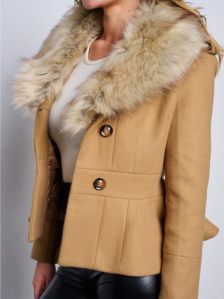 WOMEN'S LONG SLEEVE BUTTON CLOSURE REMOVABLE COLLAR JACKET