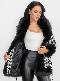 WOMEN'S LONG SLEEVE BUTTON CLOSURE FRONT POCKETS COLORBLOCK FAUX FUR COAT