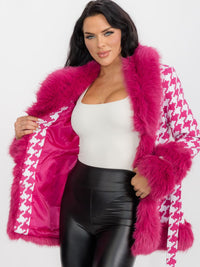 WOMEN'S LONG SLEEVE BUTTON CLOSURE FRONT POCKETS COLORBLOCK FAUX FUR COAT