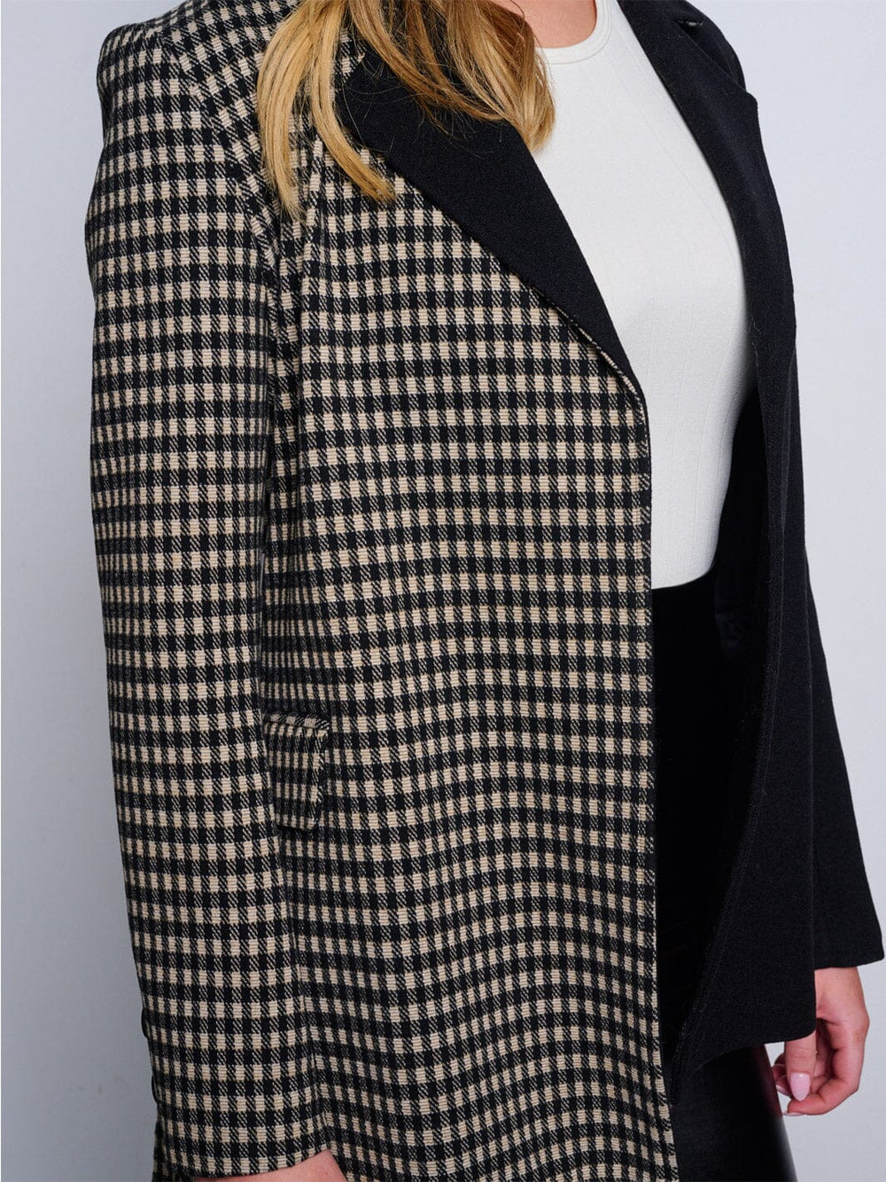 WOMEN'S LONG SLEEVE OPEN FRONT SELF TIE PLAID JACKET