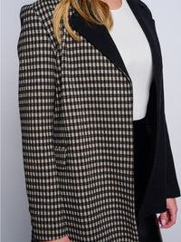 WOMEN'S LONG SLEEVE OPEN FRONT SELF TIE PLAID JACKET