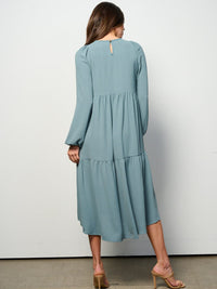 WOMEN'S LONG SLEEVE TIERED HIGH-LOW MIDI DRESS