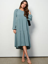 WOMEN'S LONG SLEEVE TIERED HIGH-LOW MIDI DRESS