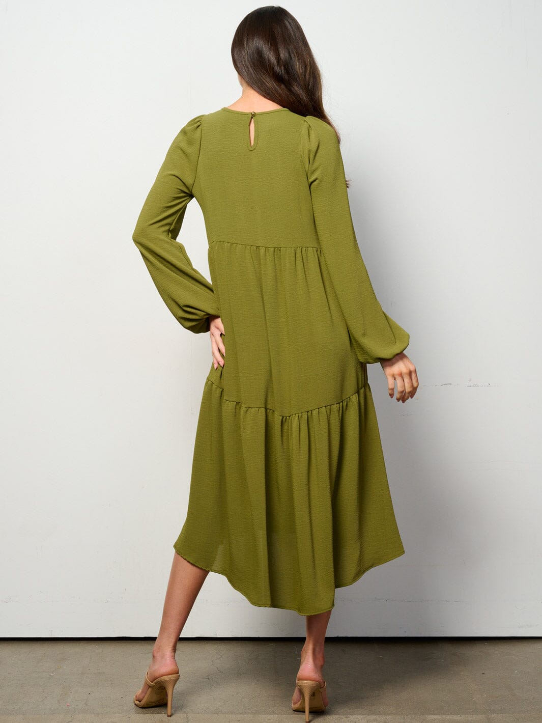 WOMEN'S LONG SLEEVE TIERED HIGH-LOW MIDI DRESS