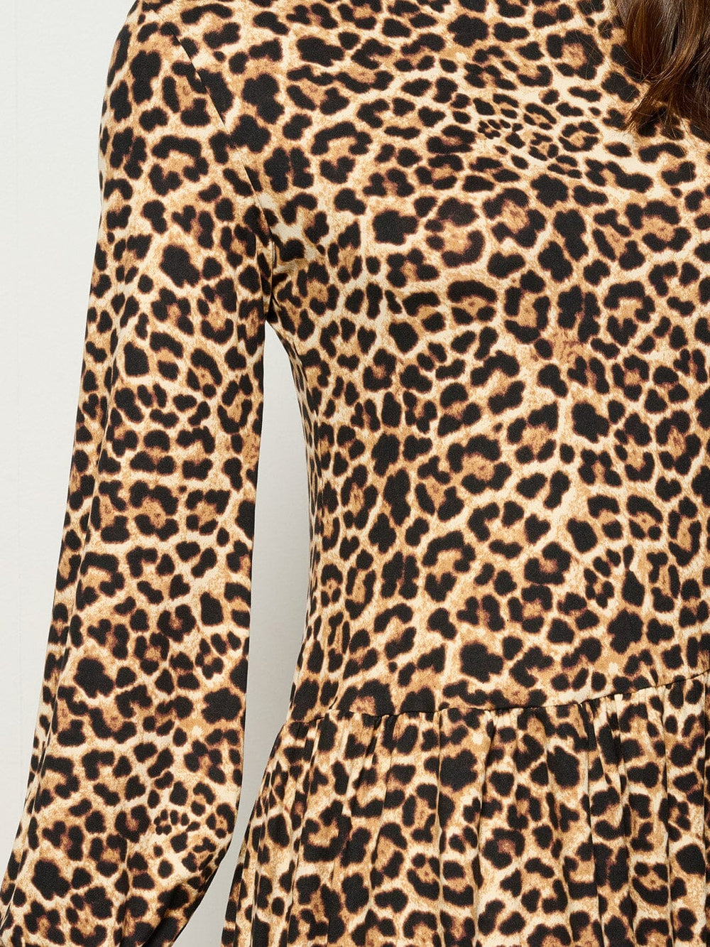 WOMEN'S LONG SLEEVE TIERED LEOPARD PRINT MINI DRESS